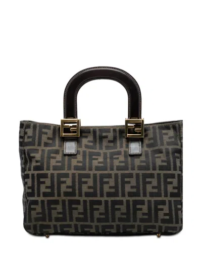 Pre-owned Fendi 20th Century Small Zucca Canvas Twins Tote Bag In Brown