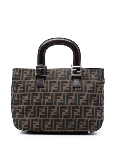 Pre-owned Fendi 20th Century Small Zucca Canvas Twins Tote Bag In Brown