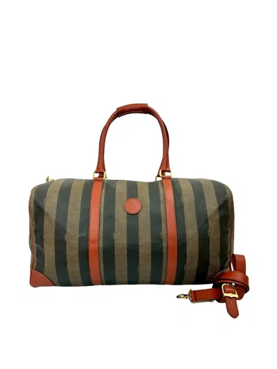 Pre-owned Fendi 20th Century Spalmati Pequin Travel Bag In Brown