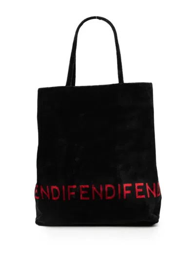 Pre-owned Fendi 20th Century Velour Logo Tote Bag In Black