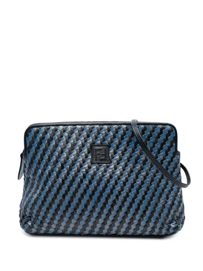 Pre-owned Fendi 20th Century Woven Leather Ff Crossbody Bag In Black