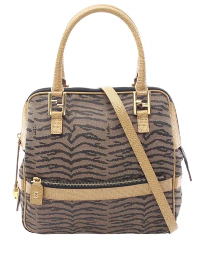 Pre-owned Fendi 20th Century Zebra Print Canvas Satchel In Brown