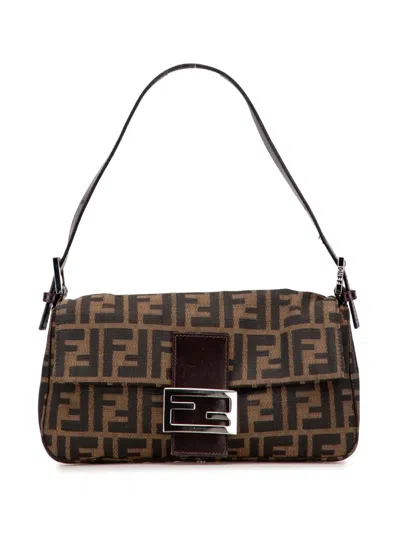 Pre-owned Fendi 20th Century Zucca Canvas Baguette Shoulder Bag In Brown