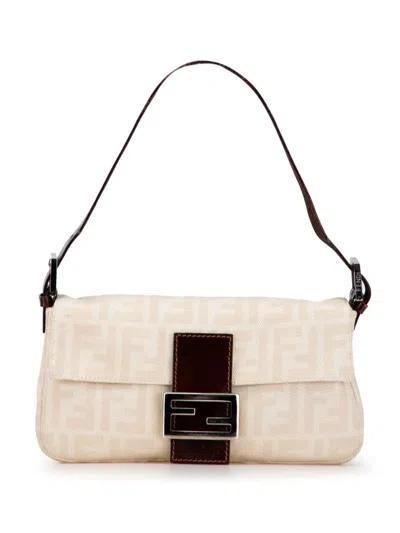 Pre-owned Fendi 20th Century Zucca Canvas Baguette Shoulder Bag In Brown