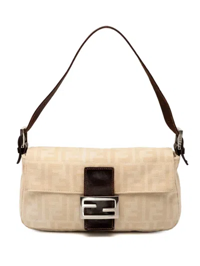 Pre-owned Fendi 20th Century Zucca Canvas Baguette Shoulder Bag In Brown