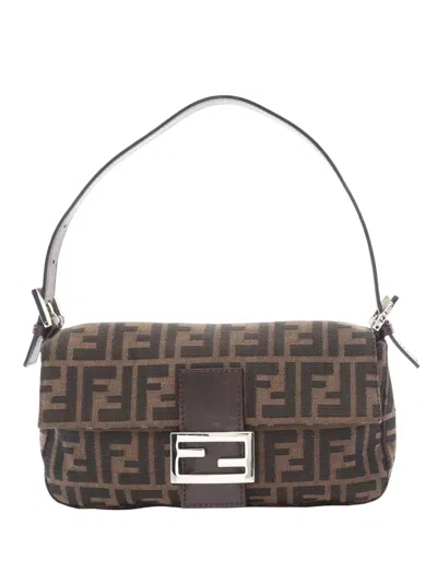 Pre-owned Fendi 20th Century Zucca Canvas Baguette Shoulder Bag In Brown