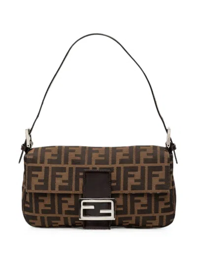 Pre-owned Fendi 20th Century Zucca Canvas Baguette Shoulder Bag In Brown