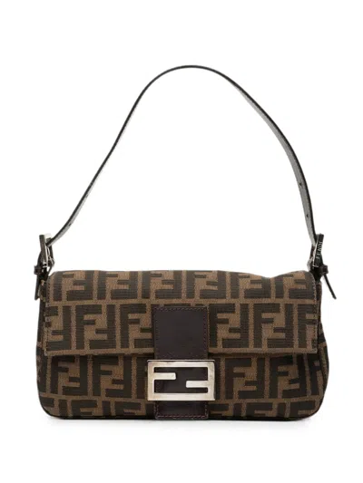 Pre-owned Fendi 20th Century Zucca Canvas Baguette Shoulder Bag In Brown
