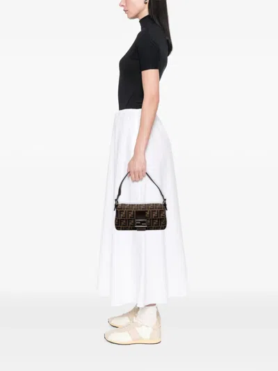 Pre-owned Fendi 20th Century Zucca Canvas Baguette Shoulder Bag In Brown