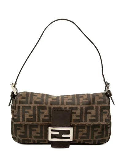 Pre-owned Fendi 20th Century Zucca Canvas Baguette Shoulder Bag In Brown