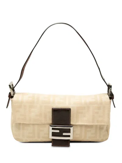 Pre-owned Fendi 20th Century Zucca Canvas Baguette Shoulder Bag In Neutrals