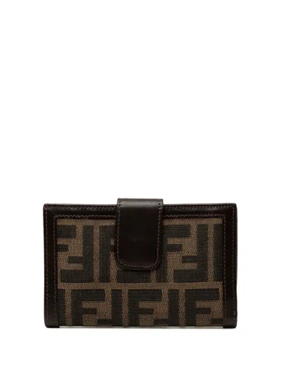 Pre-owned Fendi 20th Century Zucca Canvas Bifold Kisslock Compact Wallet Small Wallets In Brown
