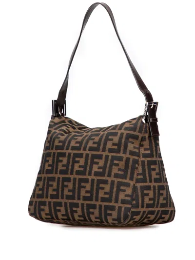 Pre-owned Fendi 20th Century Zucca Canvas Double Flap Mamma Shoulder Bag In Brown