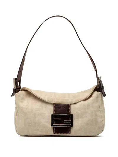Pre-owned Fendi 20th Century Zucca Canvas Double Flap Mamma Shoulder Bag In Brown