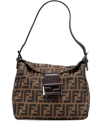 Pre-owned Fendi 20th Century Zucca Canvas Double Flap Shoulder Bag In Brown