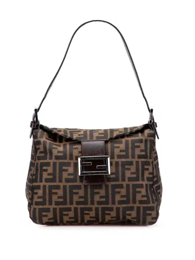 Pre-owned Fendi 20th Century Zucca Canvas Double Flap Shoulder Bag In Brown