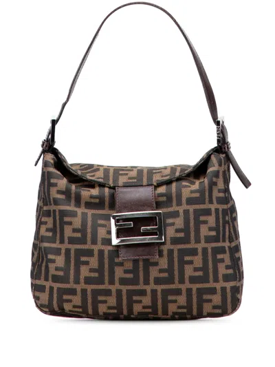 Pre-owned Fendi 20th Century Zucca Canvas Double Flap Shoulder Bag In Brown