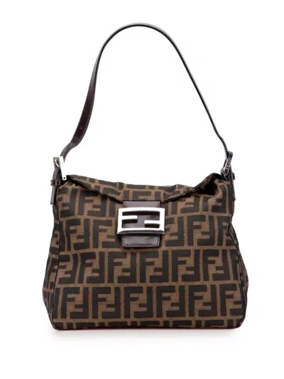 Pre-owned Fendi 20th Century Zucca Canvas Double Flap Shoulder Bag In Brown