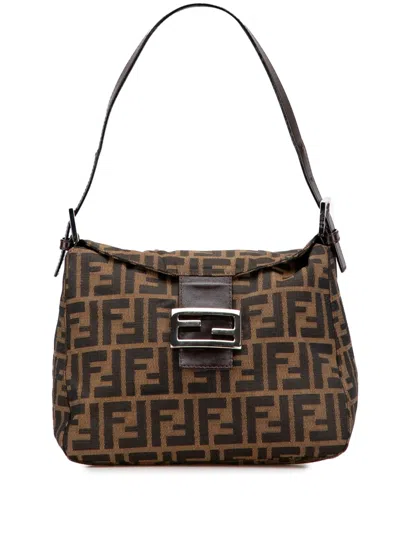 Pre-owned Fendi 20th Century Zucca Canvas Double Flap Shoulder Bag In Brown