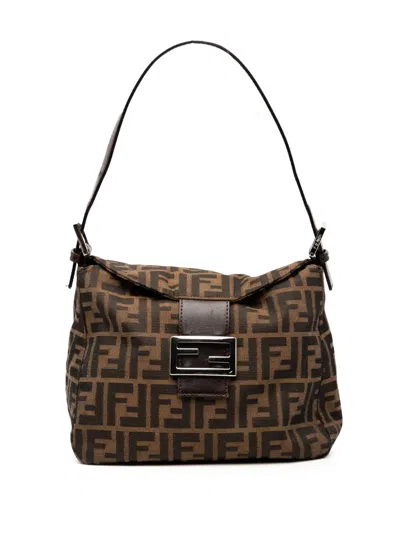 Pre-owned Fendi 20th Century Zucca Canvas Double Flap Shoulder Bag In Brown