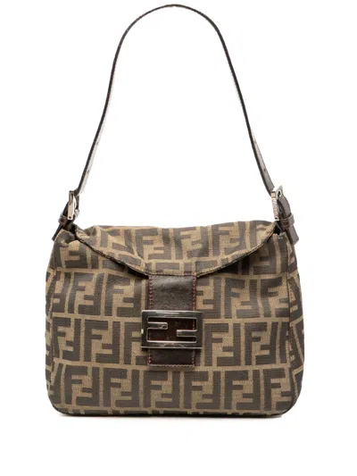 Pre-owned Fendi 20th Century Zucca Canvas Double Flap Shoulder Bag In Brown