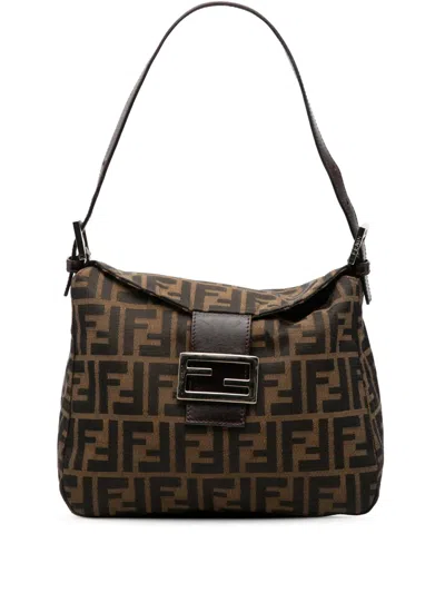 Pre-owned Fendi 20th Century Zucca Canvas Double Flap Shoulder Bag In Brown