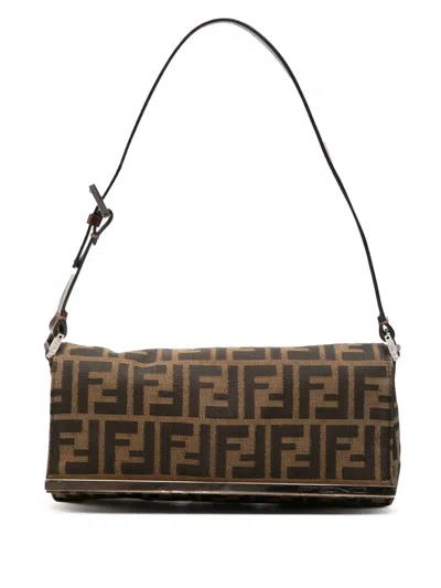 Pre-owned Fendi 20th Century Zucca Canvas Flap Pochette Shoulder Bag In Brown
