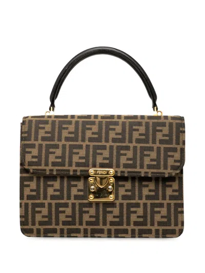 Pre-owned Fendi 20th Century Zucca Canvas Flap Satchel In Brown