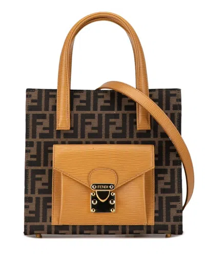 Pre-owned Fendi 20th Century Zucca Canvas Front Pocket Tote Satchel In Brown