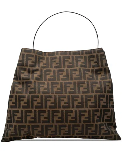 Pre-owned Fendi 20th Century Zucca Canvas Metal Handle Tote Bag In Brown