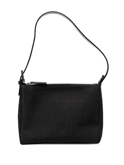 Pre-owned Fendi 20th Century Zucca Canvas Pochette Shoulder Bag In Black
