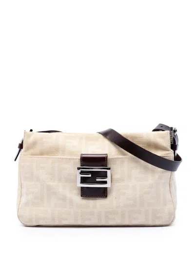 Pre-owned Fendi 20th Century Zucca Canvas Shoulder Bag In Neutrals