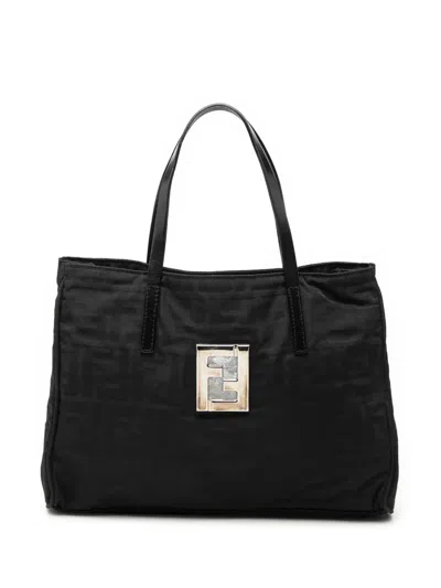 Pre-owned Fendi 20th Century Zucca Canvas Tote Bag In Black