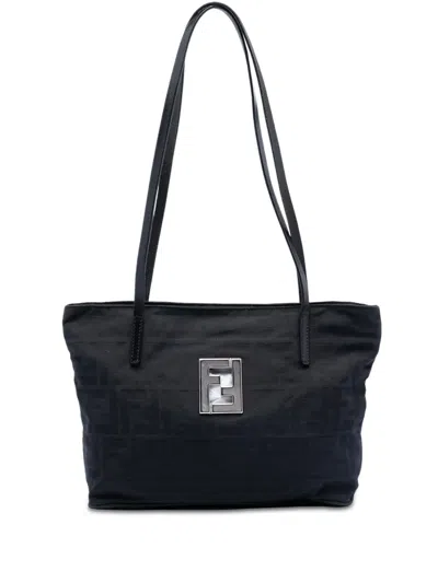 Pre-owned Fendi 20th Century Zucca Canvas Tote Bag In Black