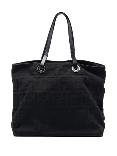 Pre-owned Fendi 20th Century Zucca Canvas Tote Bag In Black