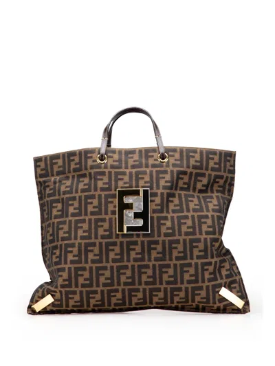 Pre-owned Fendi 20th Century Zucca Canvas Tote Bag In Brown
