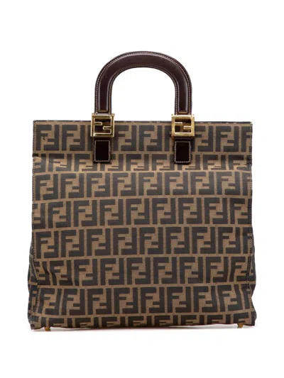 Pre-owned Fendi 20th Century Zucca Canvas Twins Tote Bag In Brown