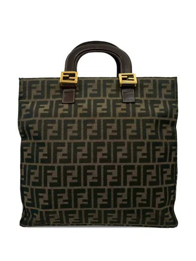 Pre-owned Fendi 20th Century Zucca Canvas Twins Tote Bag In Brown