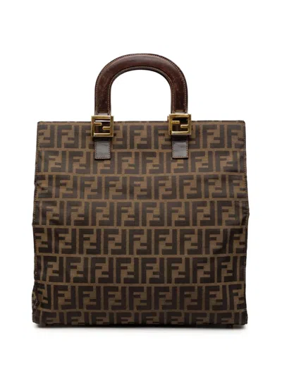 Pre-owned Fendi 20th Century Zucca Canvas Twins Tote Bag In Brown