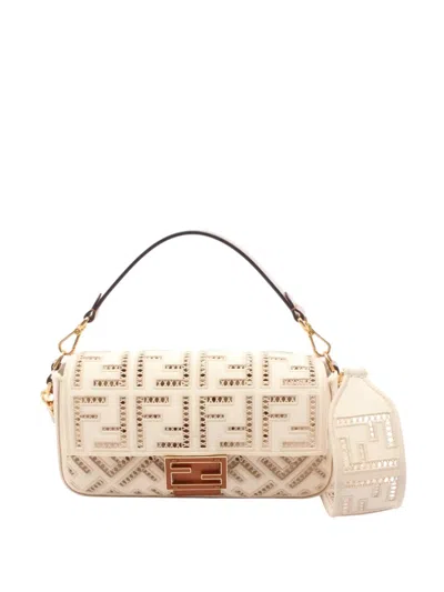 Pre-owned Fendi 20th Century Zucca Embroidered Canvas Openwork Baguette Satchel In Brown