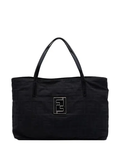 Pre-owned Fendi 20th Century Zucca Nylon Handbag In Black