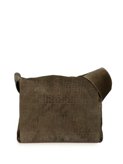 Pre-owned Fendi 20th Century Zucca Suede Messenger Bag Crossbody Bag In Brown