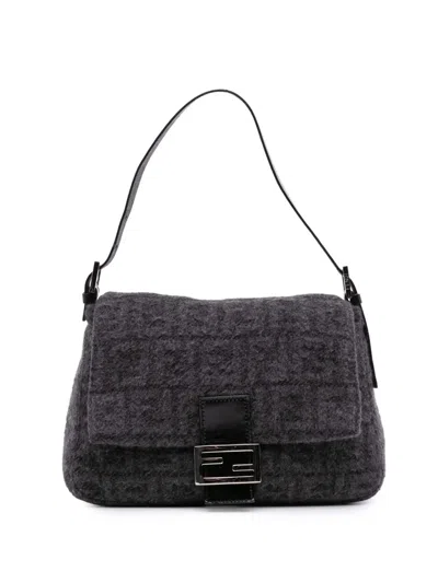 Pre-owned Fendi 20th Century Zucca Wool Mamma Forever Shoulder Bag In Gray
