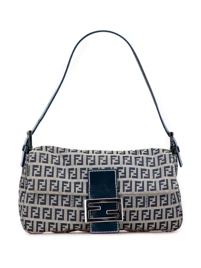 Pre-owned Fendi 20th Century Zucchino Canvas Baguette Shoulder Bag In Blue