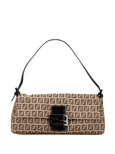 Pre-owned Fendi 20th Century Zucchino Canvas Baguette Shoulder Bag In Brown