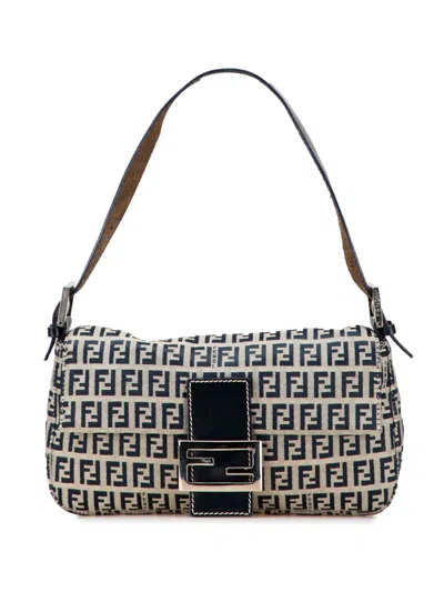 Pre-owned Fendi 20th Century Zucchino Canvas Baguette Shoulder Bag In Gray