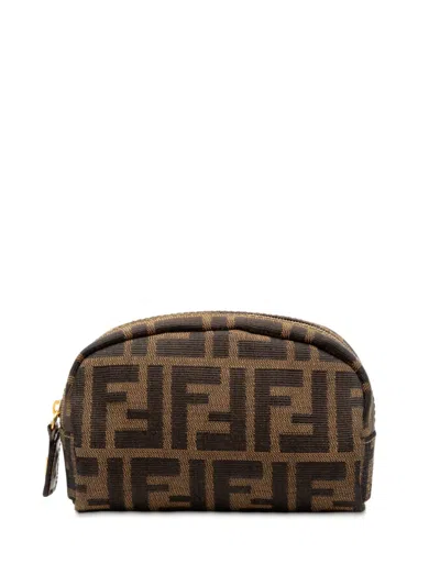 Pre-owned Fendi 20th Century Zucchino Canvas Cosmestic Pouch In Brown