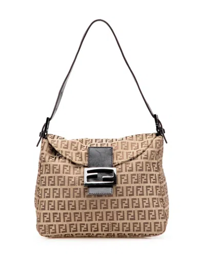 Pre-owned Fendi 20th Century Zucchino Canvas Double Flap Mamma Shoulder Bag