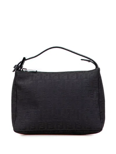 Pre-owned Fendi 20th Century Zucchino Canvas Handbag In Black