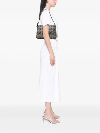 Pre-owned Fendi 20th Century Zucchino Canvas Mamma Forever Shoulder Bag In Gray